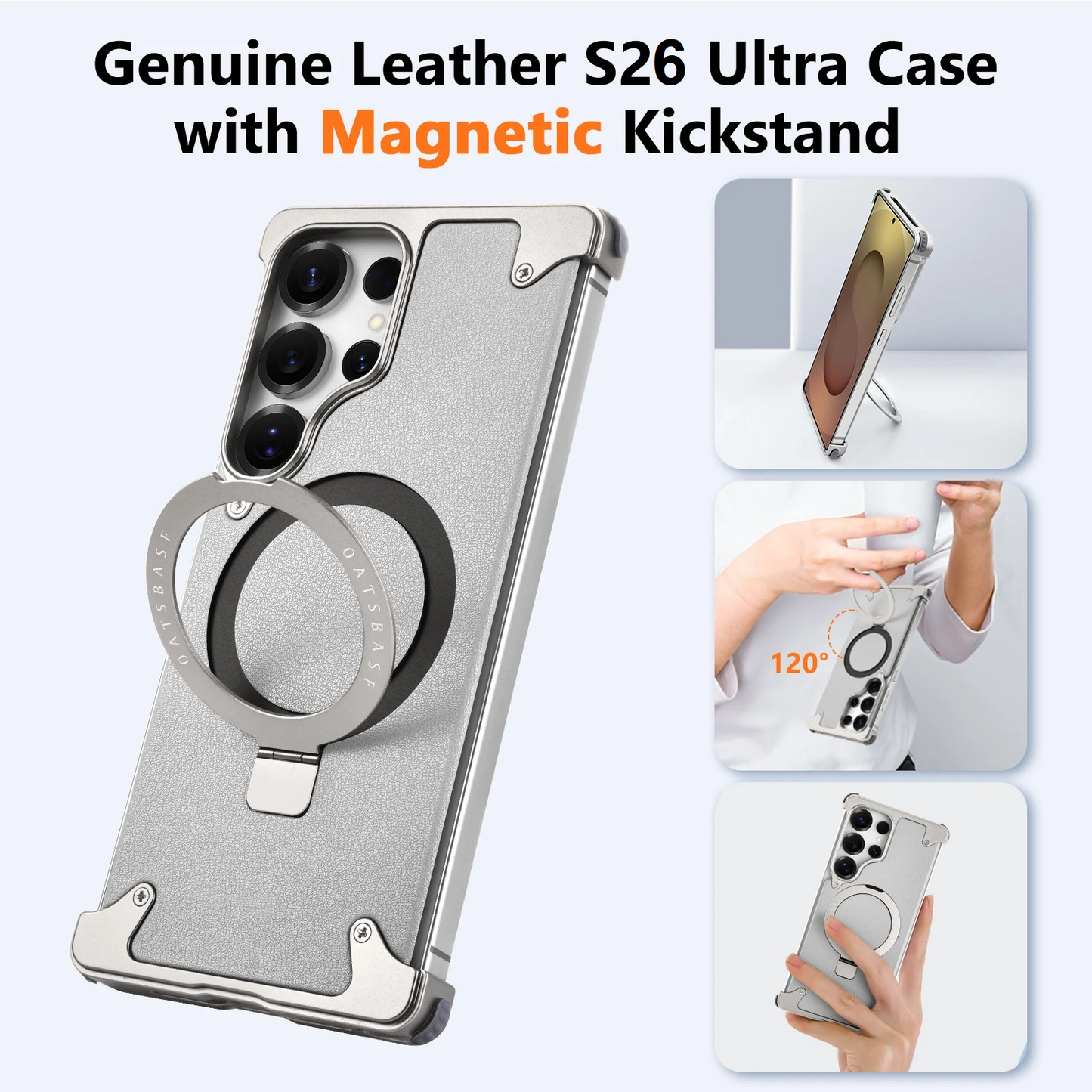Samsung Galaxy S26 Ultra Oatsbasf Magnetic Frameless Leather Shockproof Case with Stand- Black