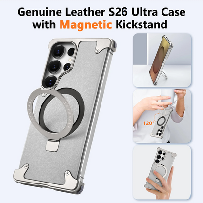 Samsung Galaxy S26 Ultra Oatsbasf Magnetic Frameless Leather Shockproof Case with Stand- Black