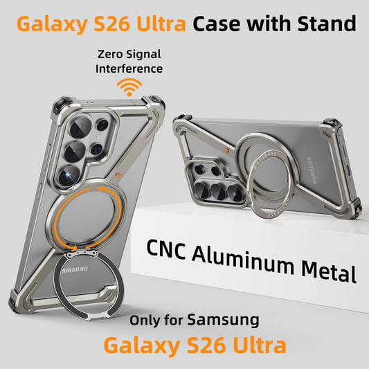 Samsung Galaxy S26 Ultra Z Shape Metal Case with Magsafe & 360° Rotatable Stand - Black
