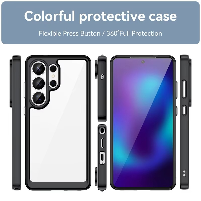 Samsung Galaxy S26 Ultra Anti Fallan Shockproof Case with Clear Back & Side Black - Transparent