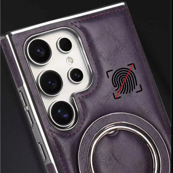 Samsung Galaxy S26 Ultra Luxury Leather Magnetic Shockproof Case with Magsafe & Ring Stand - Black