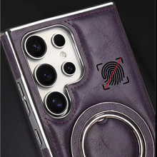 Samsung Galaxy S26 Ultra Luxury Leather Magnetic Shockproof Case with Magsafe & Ring Stand - Black