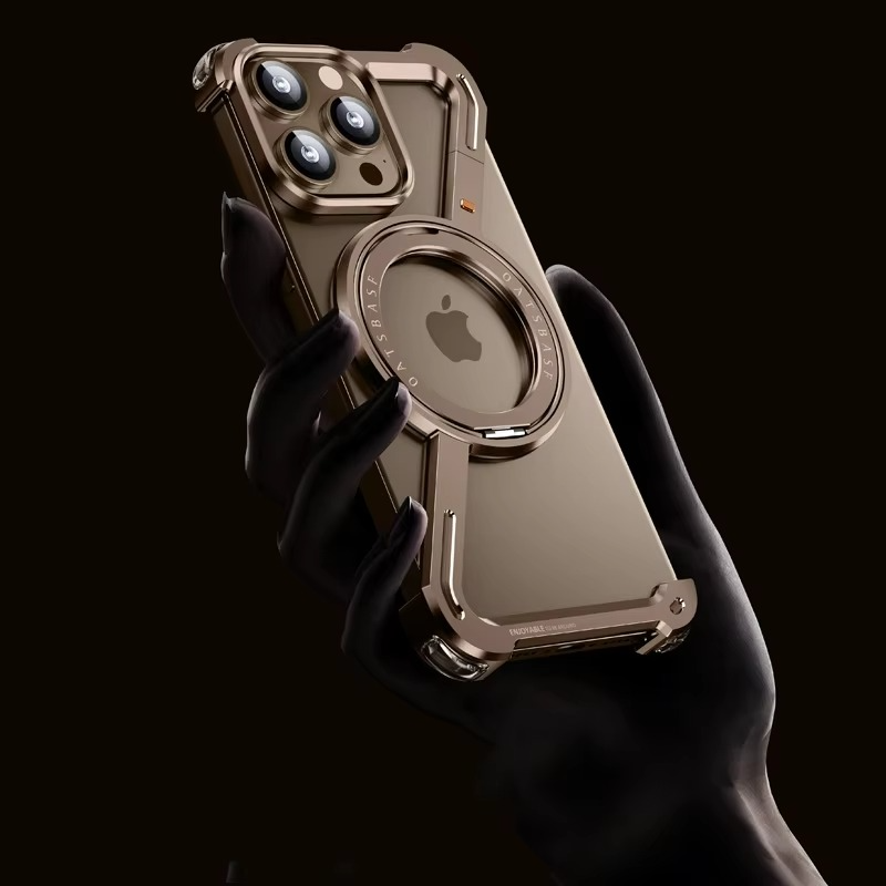 iPhone 16 Pro Max Framless Z Shape Metal Case with 360 Magnetic Ring & Magsafe - Desert