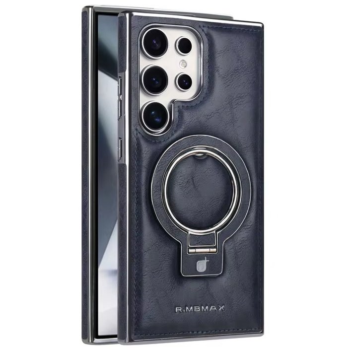 Samsung Galaxy S26 Ultra Luxury Leather Magnetic Shockproof Case with Magsafe & Ring Stand - Blue