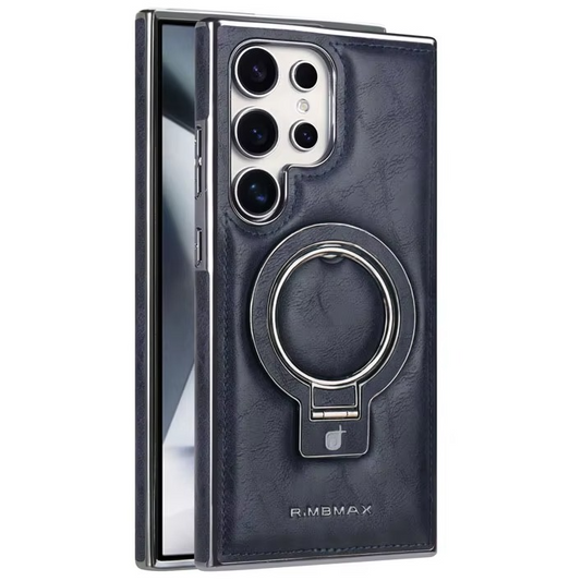 Samsung Galaxy S26 Ultra Luxury Leather Magnetic Shockproof Case with Magsafe & Ring Stand - Blue