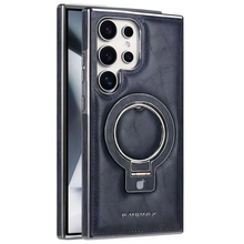 Samsung Galaxy S26 Ultra Luxury Leather Magnetic Shockproof Case with Magsafe & Ring Stand - Blue