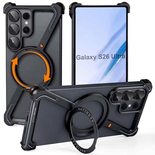 Samsung Galaxy S26 Ultra Z Shape Metal Case with Magsafe & 360° Rotatable Stand - Black