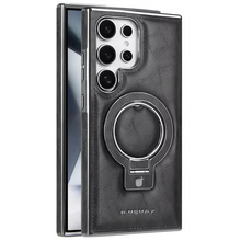 Samsung Galaxy S26 Ultra Luxury Leather Magnetic Shockproof Case with Magsafe & Ring Stand - Black