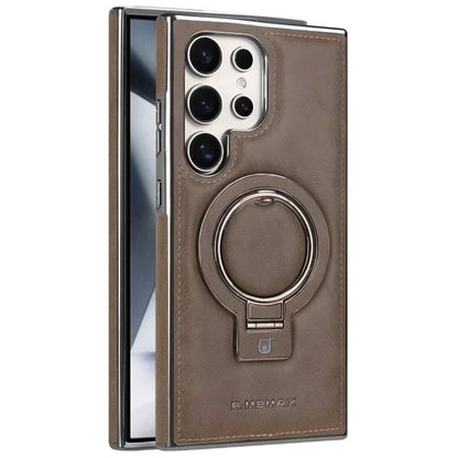 Samsung Galaxy S26 Ultra Luxury Leather Magnetic Shockproof Case with Magsafe & Ring Stand - Brown