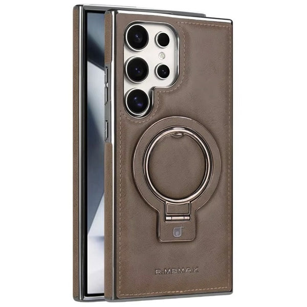 Samsung Galaxy S26 Ultra Luxury Leather Magnetic Shockproof Case with Magsafe & Ring Stand - Brown