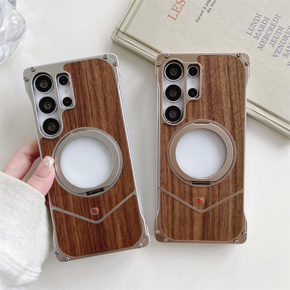 Samsung Galaxy S25 Ultra Wooden Metal Bumper Case with Magsafe & Ring - Brown