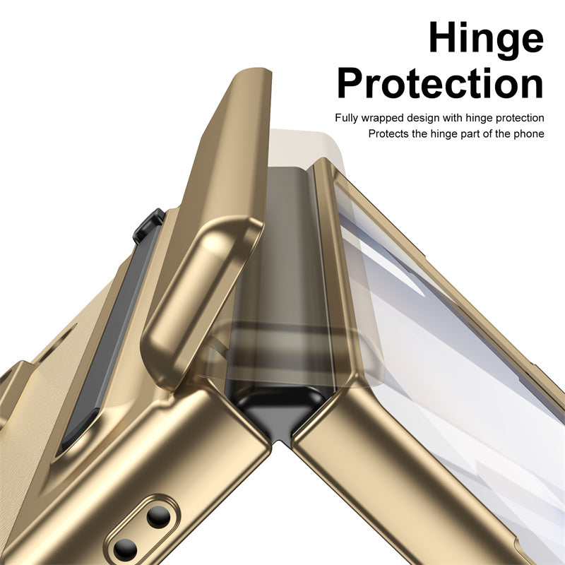 Samsung Galaxy Z Fold 6 Electroplating Leather Case with S Pen & Front Glass Protection - Gold