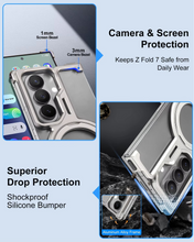 Samsung Galaxy Z Fold 7 Framless T Shape Metal Bumper with Magsafe & 360° Rotation Ring - Silver