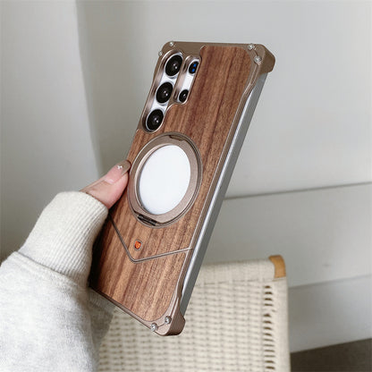 Samsung Galaxy S25 Ultra Wooden Metal Bumper Case with Magsafe & Ring - Brown