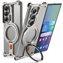 Samsung Galaxy Z Fold 7 Framless T Shape Metal Bumper with Magsafe & 360° Rotation Ring - Silver