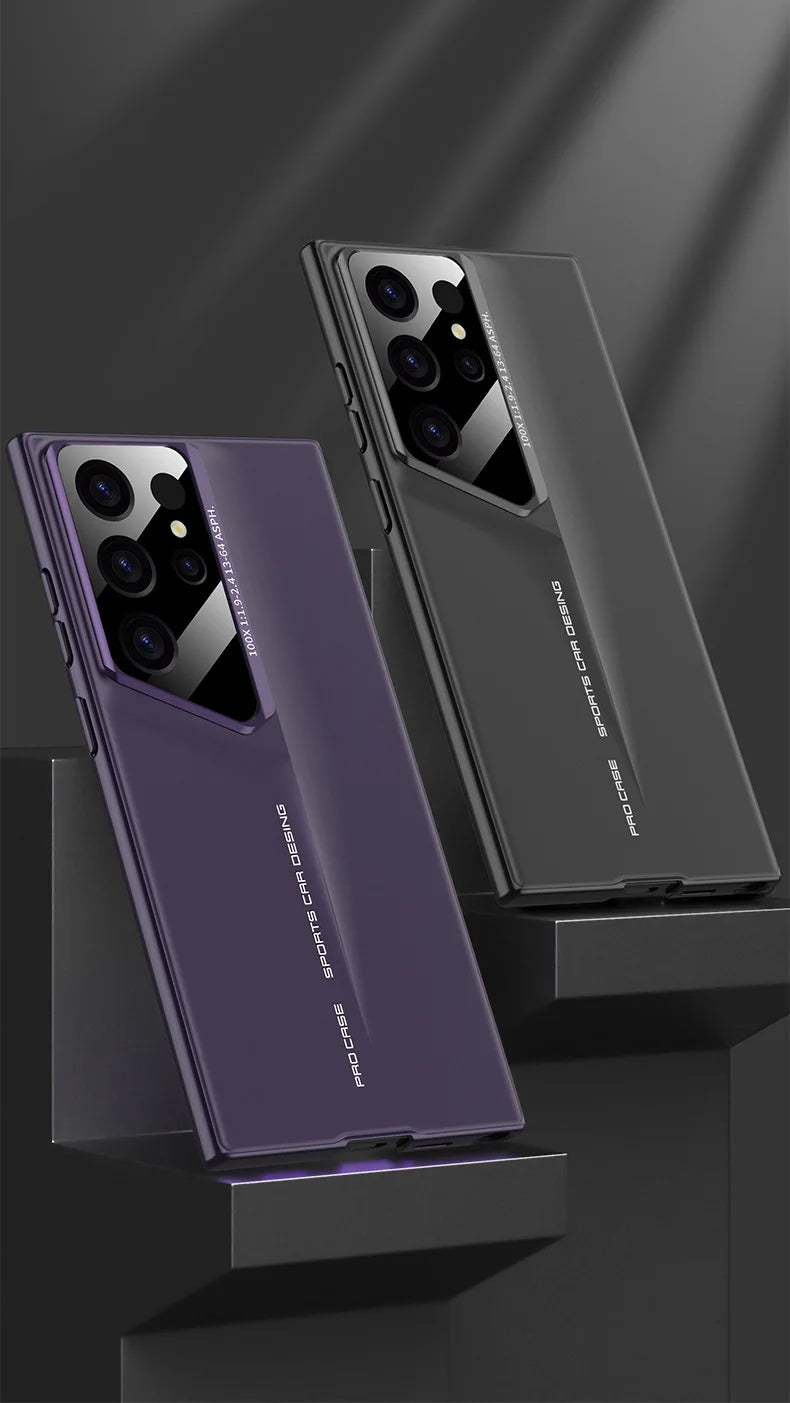 Samsung Galaxt S23 Ultra Super Blade Luxury Slim Car Case with Camera Glass Finish - Purple
