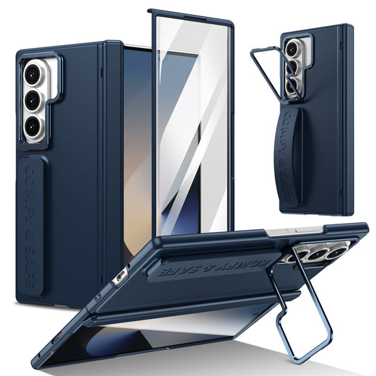 Samsung Galaxy Z Fold 7 Skin Feel Hard Case with Silicon Strap, Hinge & Front Glass - Blue