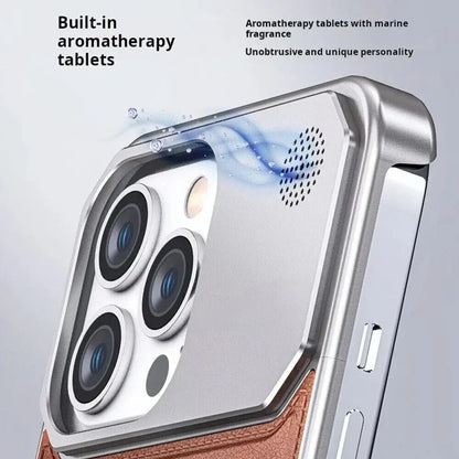 iPhone 15 Pro Max Frameless Metal AeroFLex Aluminum & Leather Case with Aroma
