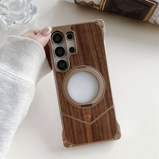 Samsung Galaxy S25 Ultra Wooden Metal Bumper Case with Magsafe & Ring - Brown