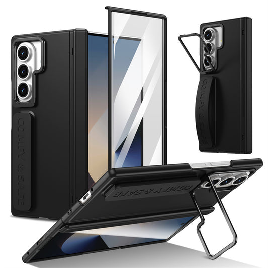 Samsung Galaxy Z Fold 7 Skin Feel Hard Case with Silicon Strap, Hinge & Front Glass - Black