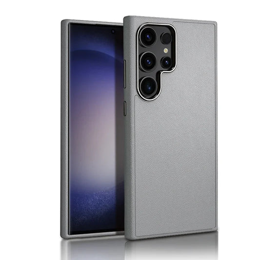 Samsung Galaxy S25 Ultra Vegan Leather Protection Case with Metal Camera Bumper - Gray