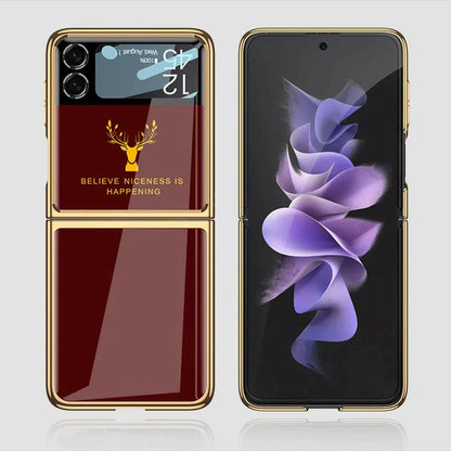 Samsung Galaxy Z Flip 3 Deer Pattern Glass Case-Wine