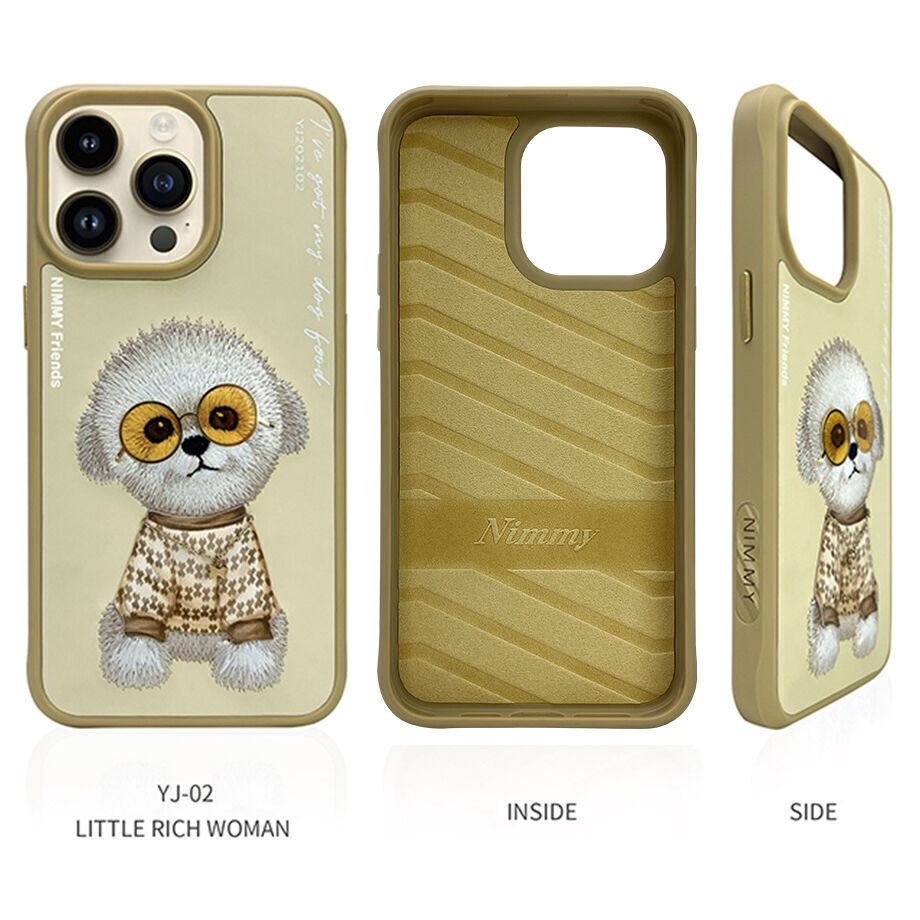 Nimmy Embroidery for iPhone 14 TPU+PU Leather Shockproof Glass Case-Rich Woman