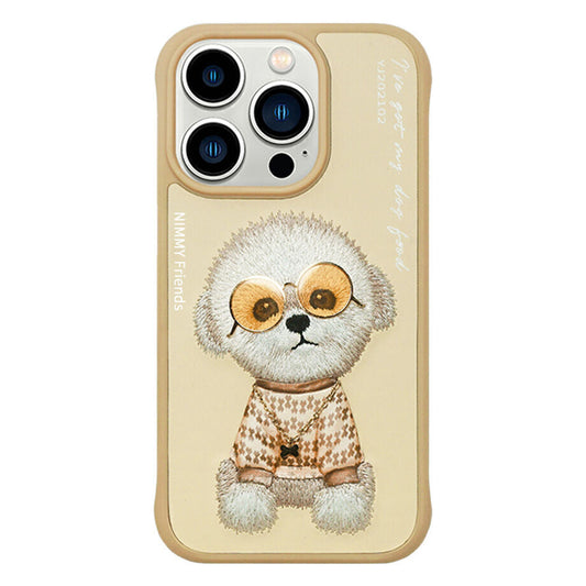 Nimmy Embroidery for iPhone 14 TPU+PU Leather Shockproof Glass Case-Rich Woman