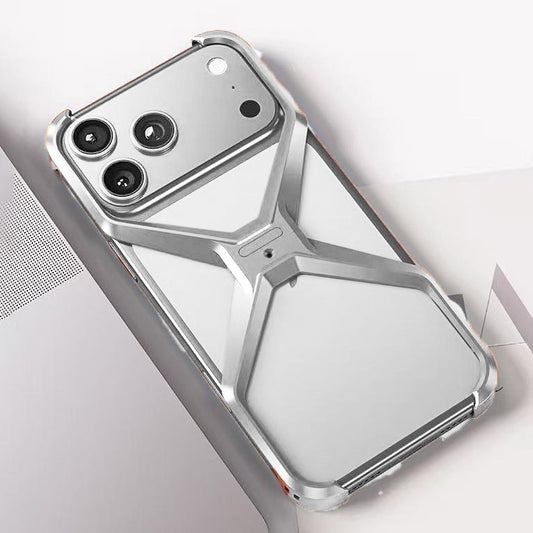 iPhone 17 Pro Max X Shape Metal Hollow Bumper Bezel-Free Protective Case - Silver