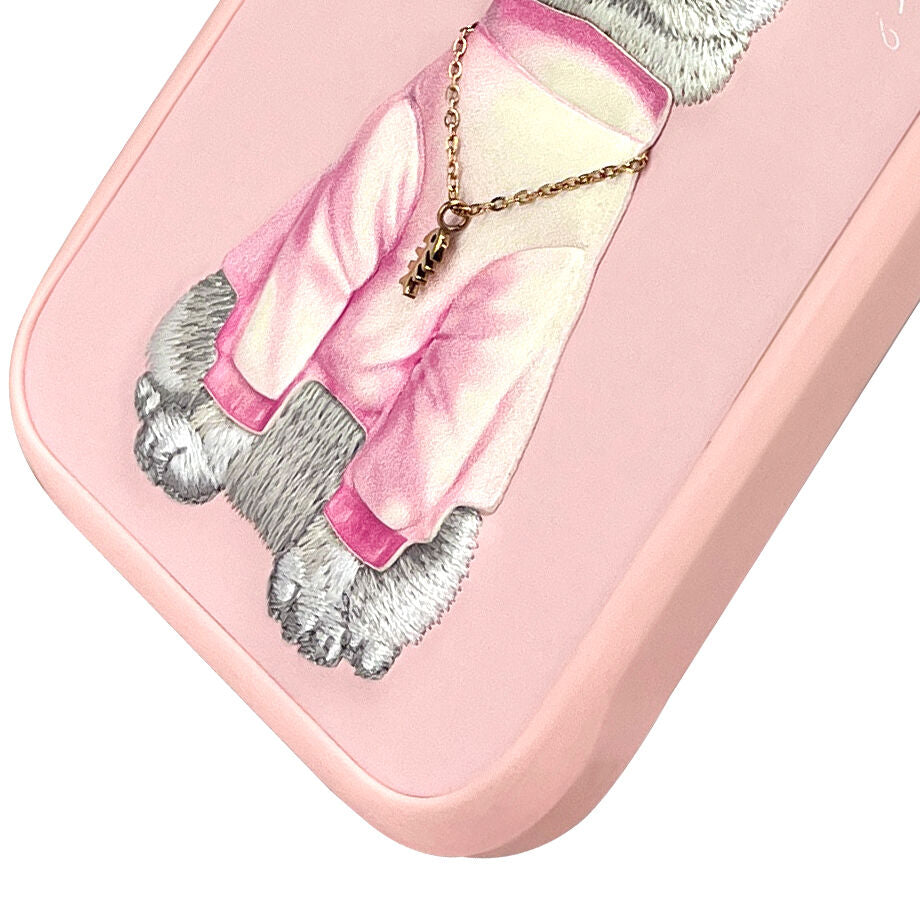 iPhone 16 Pro Nimmy Embroidery Chain Series Back Cover - Pink Cat