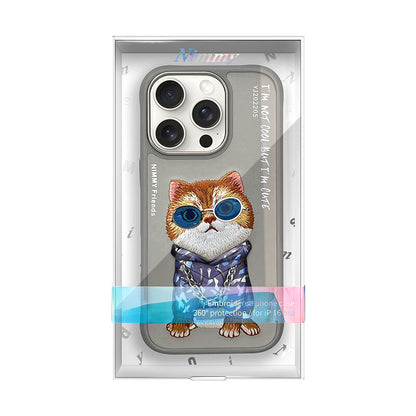iPhone 16 Pro Nimmy Embroidery Chain Series Back Cover - Titanium Cat