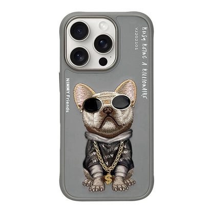 iPhone 16 Pro Nimmy Embroidery Chain Series Back Cover - Gray Dog