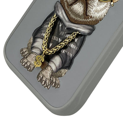 iPhone 16 Pro Nimmy Embroidery Chain Series Back Cover - Gray Dog