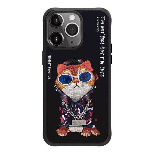 Nimmy Embroidery for iPhone 14 TPU+PU Leather Shockproof Glass Case-Hipstar Man