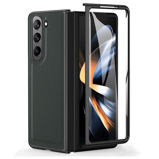 Samsung Galaxy Z Fold 5 Carbon Leather Slim Fit Case With Glass- Green