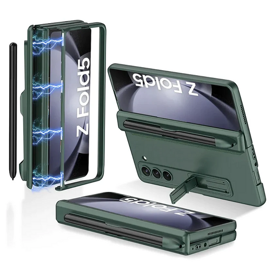 Samsung Galaxy Z Fold 5 Anti-Drop Protective Case With Front Glass & Pen Holder-Green