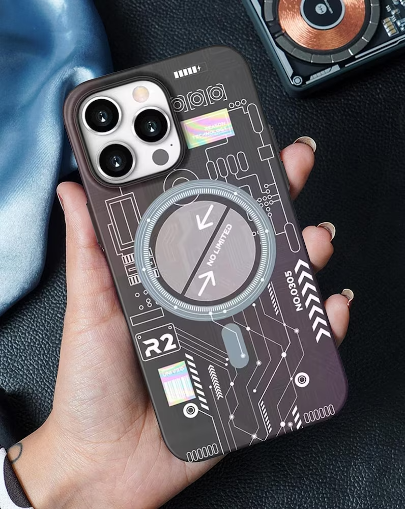 iPhone 15 Pro Radium Glow Futuristic Tech Design Magsafe Case - Black