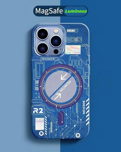 iPhone 15 Pro Radium Glow Futuristic Tech Design Magsafe Case - Blue