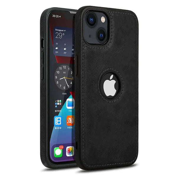 Fine Stitiching Phone 15 Leather Case Back Cover