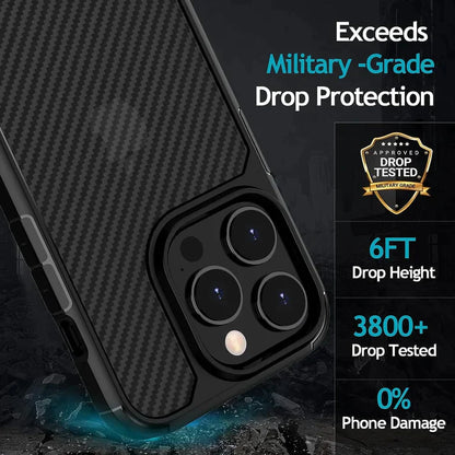 iPhone 15 Pro Carbon Fiber Texture Shockproof Case - Black