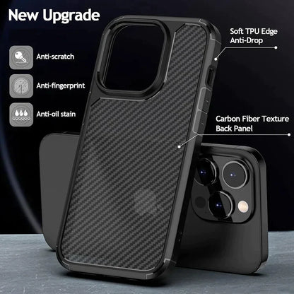 iPhone 15 Pro Carbon Fiber Texture Shockproof Case - Black