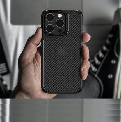 iPhone 15 Pro Carbon Fiber Texture Shockproof Case - Black