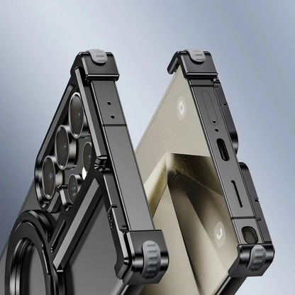 Samsung Galaxy 24 Ultra Metal Bumper Case with 360° Rotatable Magnetic Kickstand Ring