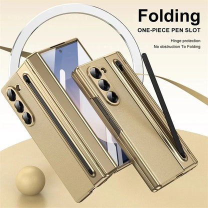 Samsung Z Fold8 Ultra Leather Case, Electroplating S Pen Case with Hinge Protection