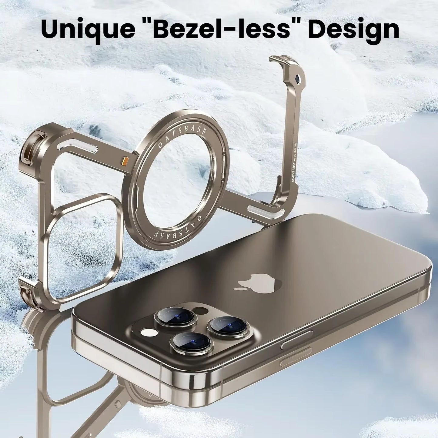 iPhone 16 Pro Max Framless Z Shape Metal Case with 360 Magnetic Ring & Magsafe - Desert