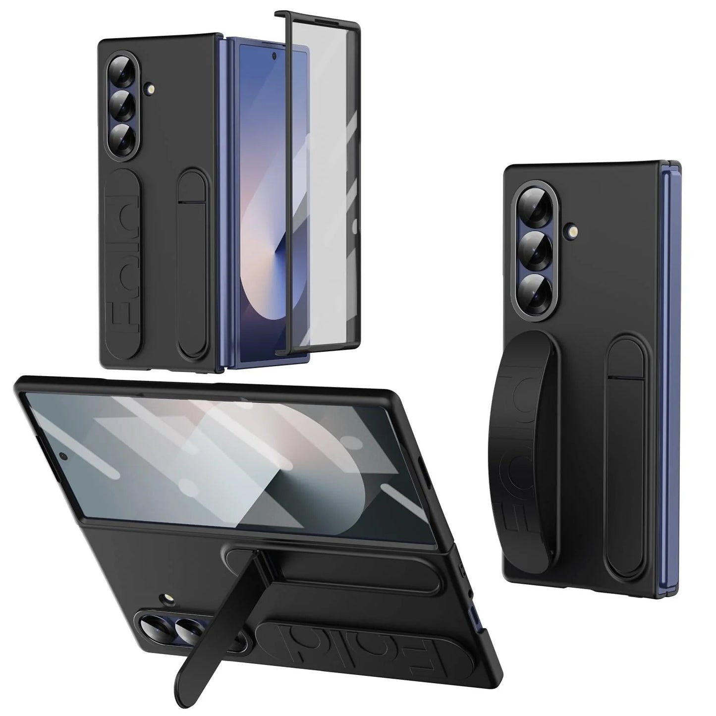 Samsung Z Fold8 Ultra Skin Feel Silicon Case with Kickstand & Band in Built Front Glass