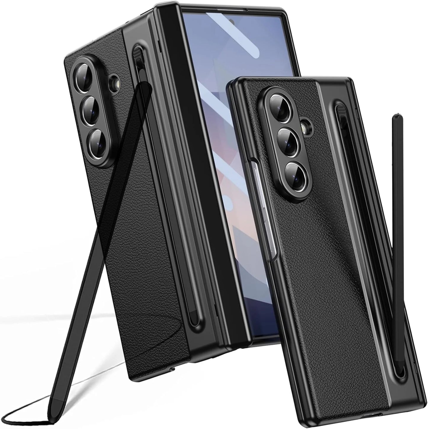 Samsung Z Fold8 Ultra Leather Case, Electroplating S Pen Case with Hinge Protection