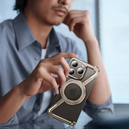 iPhone 16 Pro Max Framless Z Shape Metal Case with 360 Magnetic Ring & Magsafe - Desert