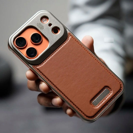 iPhone 17 Pro Max Aeroflex Aluminum Metal Leather Case with Fragrance Aroma - Brown