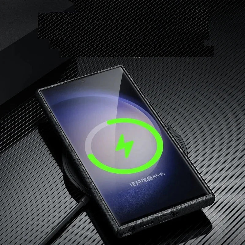 Samsung Galaxy S24 Ultra Slim Leather Shockproof Protection Case with Metar Camera Protection